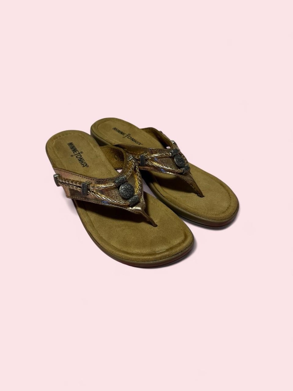 Minnetonka Bronze Metallic Braided Thong Sandals